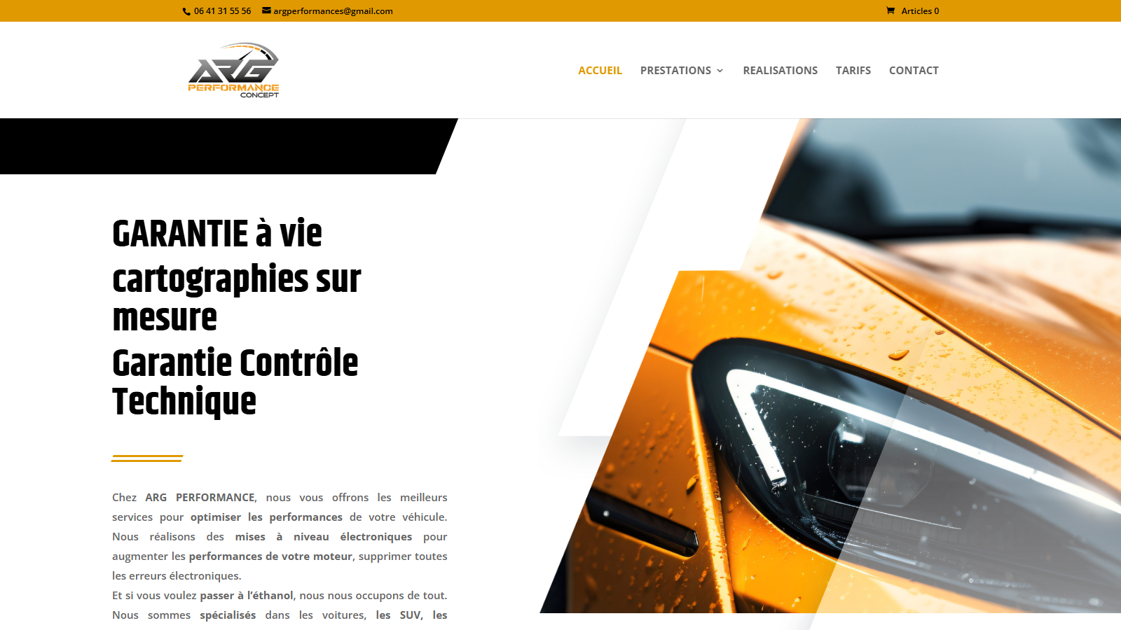 Page d’accueil du site ARG Performance optimisée par KLD Communication et Quentin Larmande.