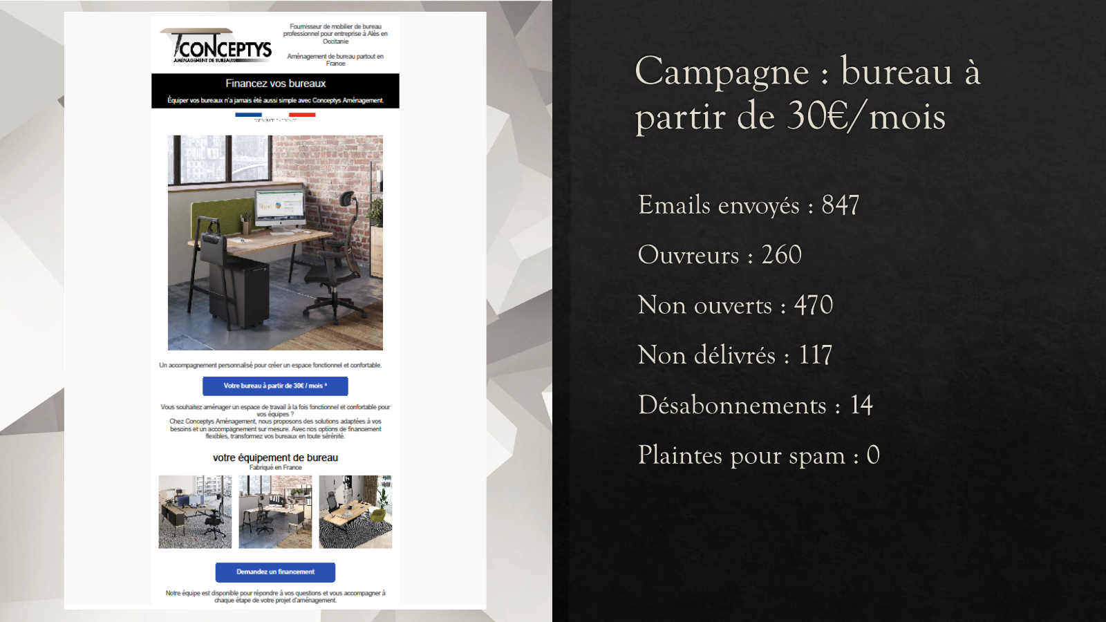 Réalisation de KLD Communication par Quentin Larmande : Conceptys Aménagement — campagne emailing