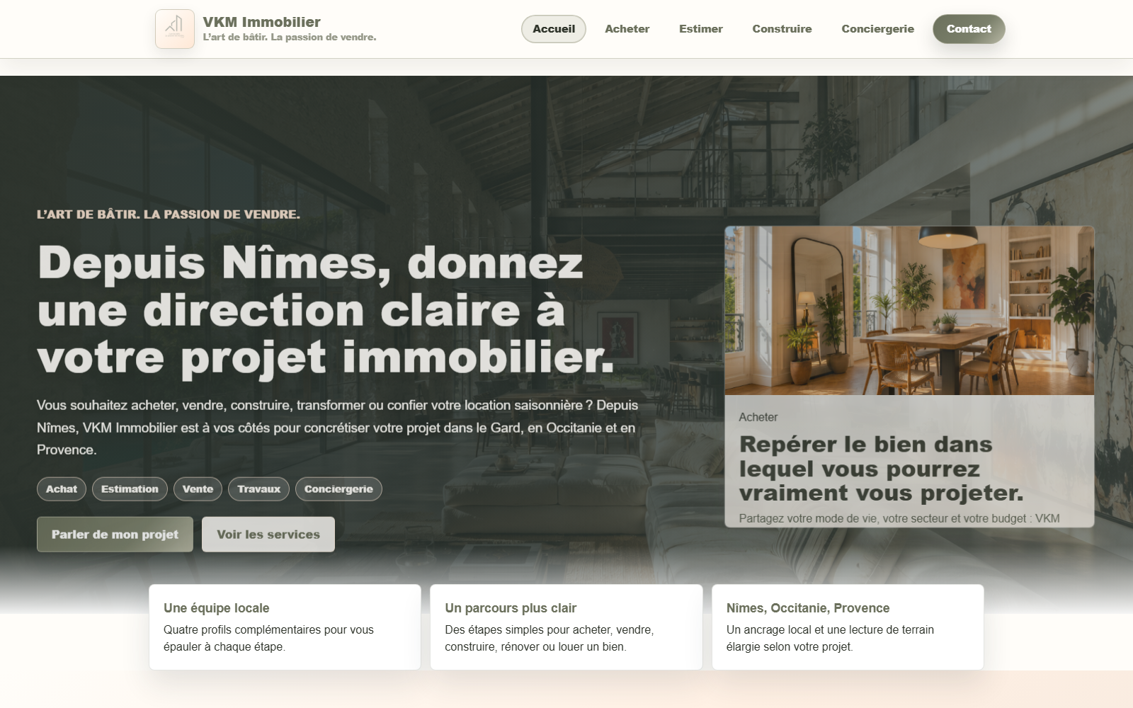 Réalisation de KLD Communication par Quentin Larmande : VKM Immobilier — création du site