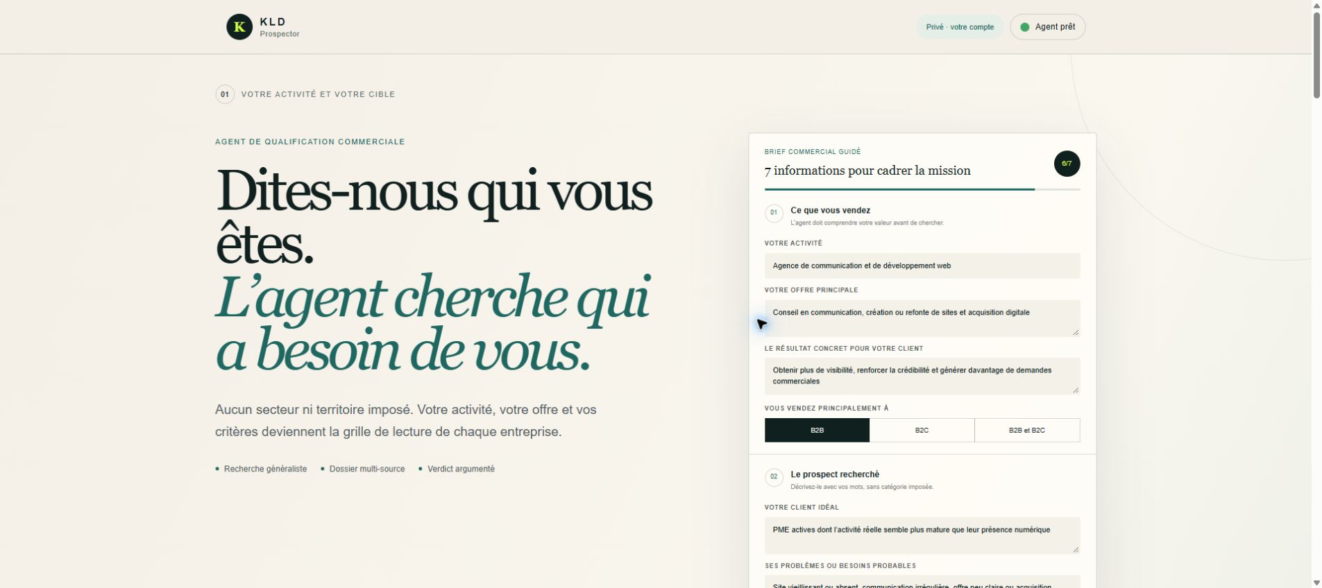 KLD Prospector, agent de prospection boosté à l IA créé par Quentin Larmande et KLD Communication